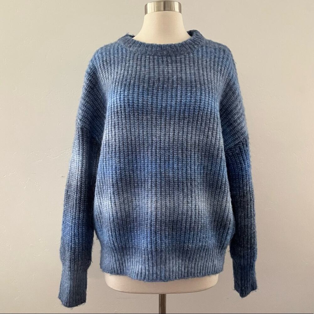 Rachel Zoe Chunky Knit Sweater Medium Blue Pullover Cozy Colorful Ombré NEW